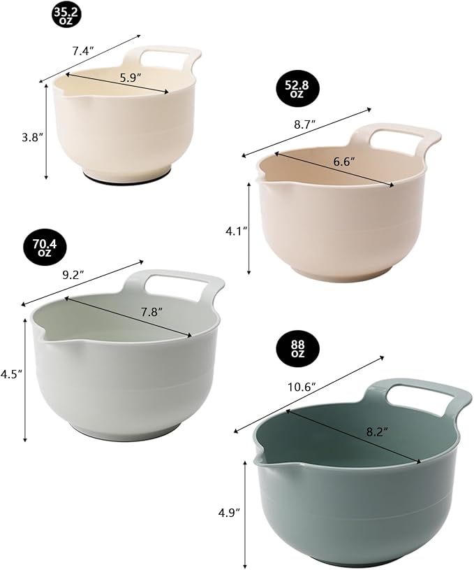 Mixing Bowls - 4 Piece Nesting Plastic Mixing Bowl Set - Non Slip Bottom and - Image 2