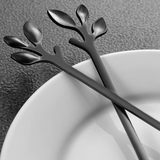 AnSaw 6-Piece Elegant Black Leaf Long Handle Teaspoons - Image 8