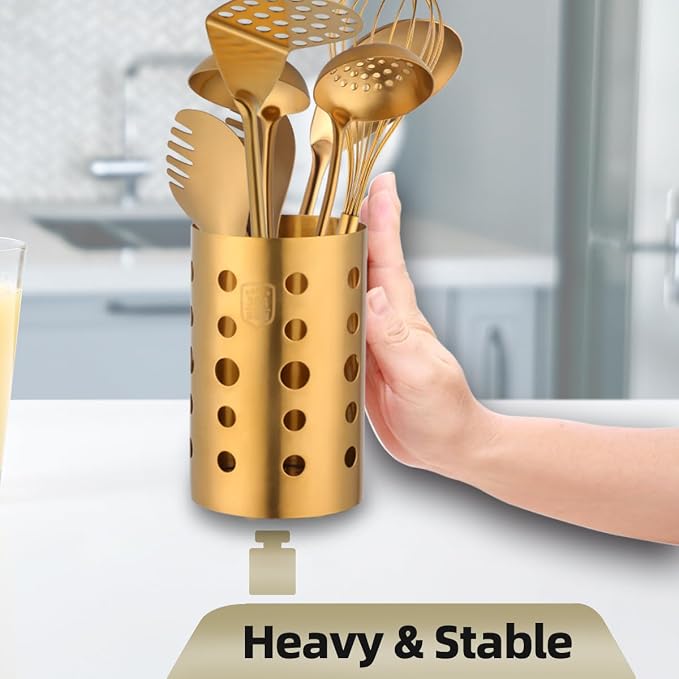 QRU Kitchen Utensil Holder for Countertop, Stainless Steel Cooking Utensil - Image 4