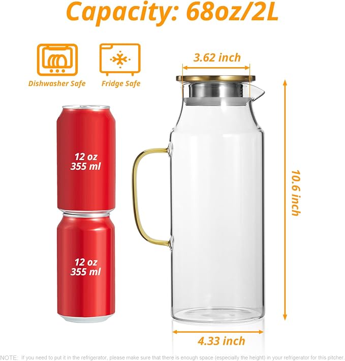2 Liter 68 oz Glass Pitcher - Image 3