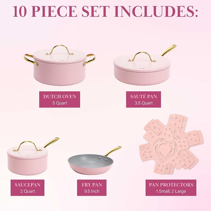 Paris Hilton Iconic Nonstick Pots and Pans Set, Matching Lids - Image 4