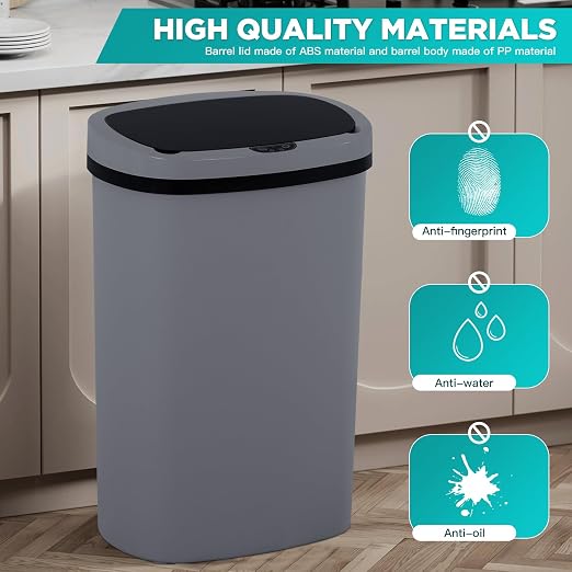 PayLessHere | 13 Gallon Plastic Trash Can | Gray | Automatic Touchless Lid - Image 4