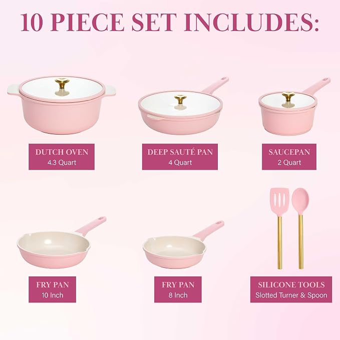 Paris Hilton Ceramic Nonstick Cookware Set, Cast Aluminum - Image 3