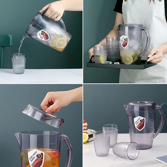HOMQUEN Plastic Pitcher with 3 Cup, 60 Oz/1.8L Water Pitcher with Lid, Iced Tea - Image 6