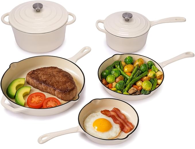 QuliMetal Enameled Cast Iron Cookware Set, 5-Piece Pots and Pans Set - Image 8