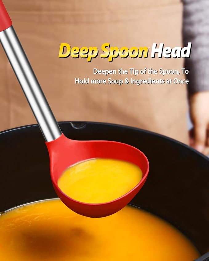 Silicone Pasta Fork and Ladle Spoon Set, Large Non Stick Kitchen Utensils - Image 4