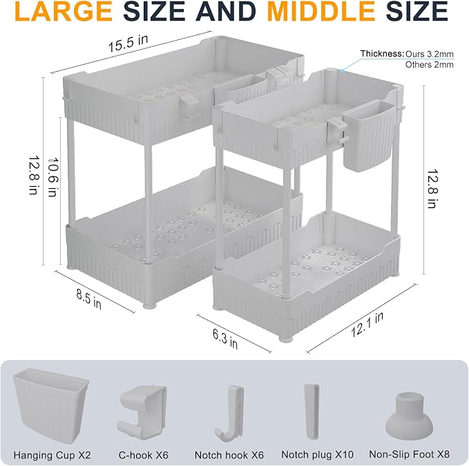 Sevenblue 2 Pack Under Sink Organizer, Under Bathroom Cabinet Organizer - Image 5