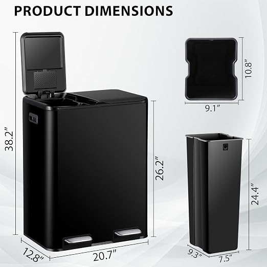 SUPER DEAL Kitchen Trash Can, 16 Gallon 60L Dual Garbage and Recycling Can - Image 3