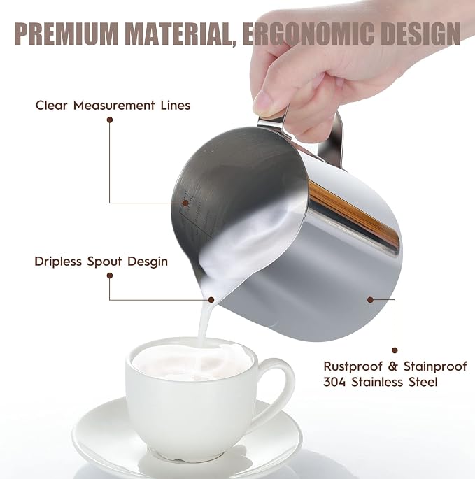 Milk Frothing Pitcher, Thicker Version 12oz Espresso Steaming Pitchers - Image 3