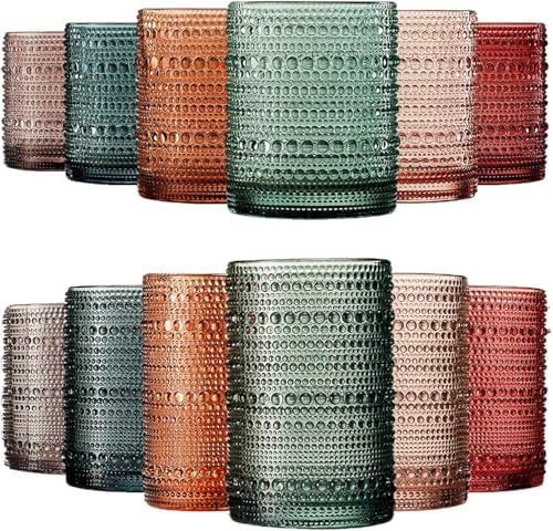 Khen Hobnail Beaded Highball Drinking Tumbler Glasses | Set of 12