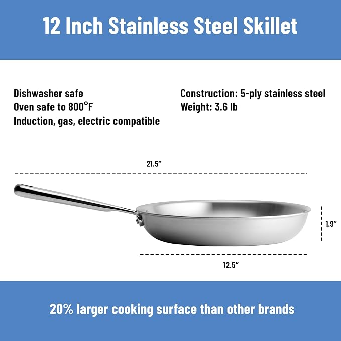 Misen 5-Ply Stainless Steel 12" Frying Pan - Image 7