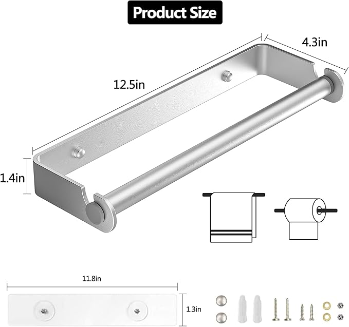Under Cabinet Paper Towel Holder, Adhesive or Drill Mount Paper Towel Holder - Image 2