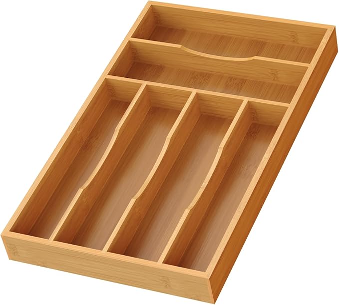 Bamboo Silverware Organizer, Bamboo Kitchen Drawer Cutlery Organizer, Utensil by Bayting