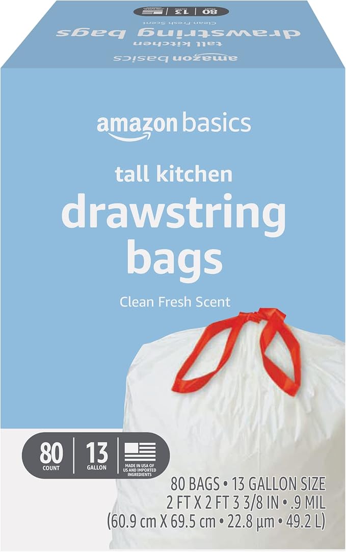 Amazon Basics Tall Kitchen Drawstring Trash Bags, Clean Fresh Scent, 13 Gallon by AmazonBasics