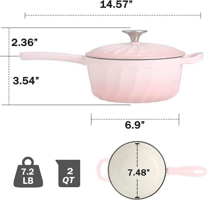 Enameled Cast Iron Sauce Pan, 2 Quart Enameled Saucepan - Image 2