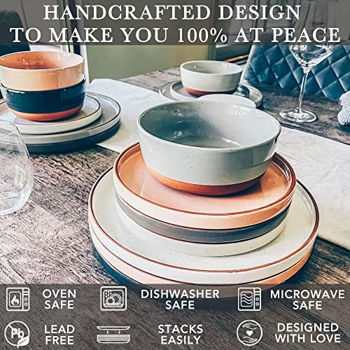 MORA Ceramic Flat Dinner Plates Set of 6, 10.5 in High Edge Dish Set