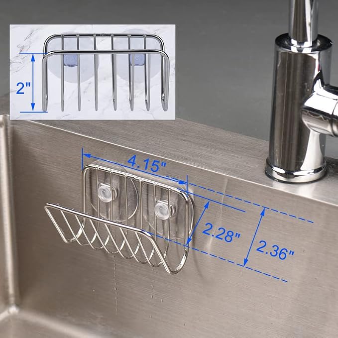 Toplife Sponge Holder for Kitchen Sink, Stainless Steel Suction Cup Sponge Caddy - Image 3