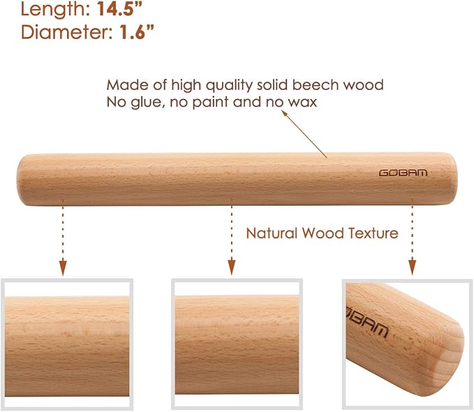 GOBAM Wood Rolling Pin, Large - Image 2