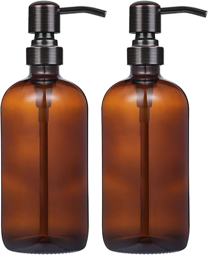 2 Pack 16 Ounce Boston Round Glass Bottles Soap Dispenser by Unknown