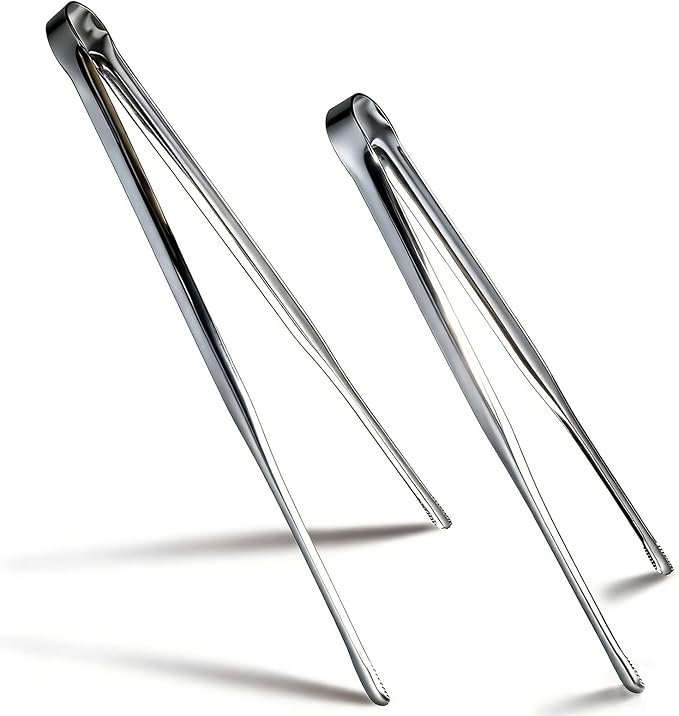 Stainless Steel Kitchen Tongs 2 Set, Non-Slip Serrated Tips, One-Piece Metal by Unknown