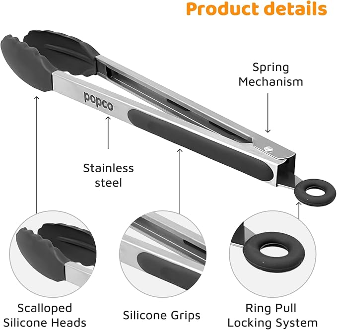 Popco 3-Piece Kitchen Tongs Set – Stainless Steel Heat Resistant Silicone Tips - Image 7