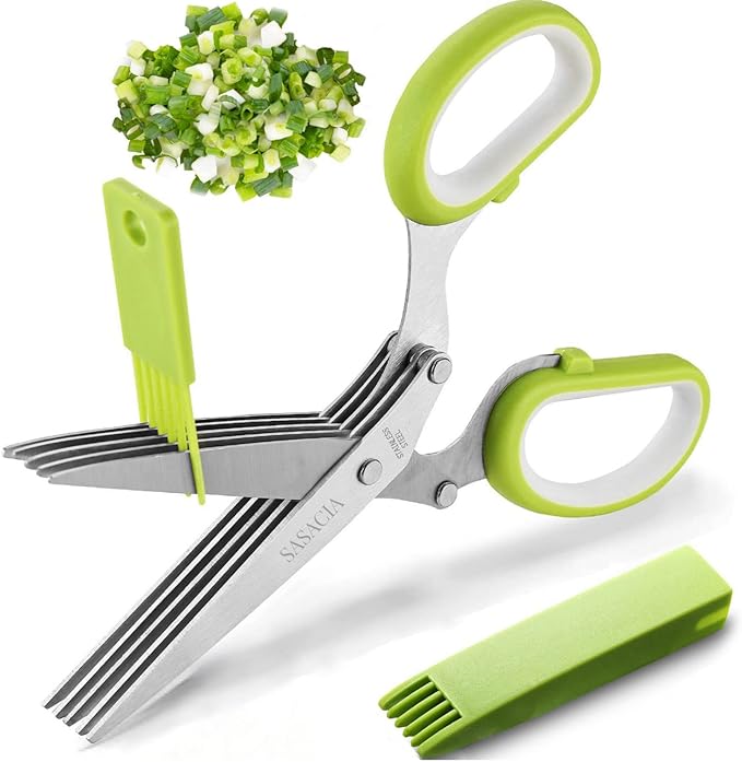 Herb Scissors with 5 Blades & Cleaning Kit, Stainless Steel Kitchen Shears by SASACIA