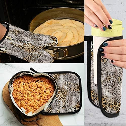QMXO Animal Leopard Skin Print Oven Mitts Quilted Cotton Lining