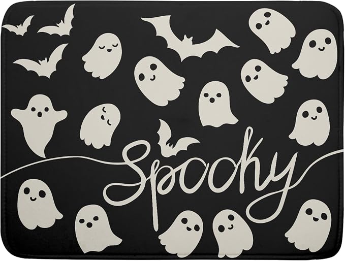Halloween Dish Drying Mat for Kitchen Counter 18x24 Cute Ghost Black Spooky by Aytipun