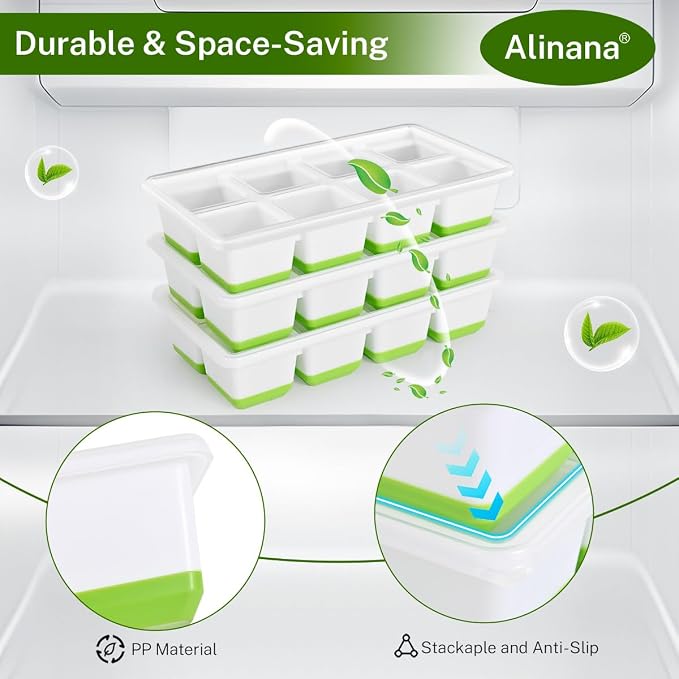 Ice Cube Tray with Lid, Alinana 3-Pack Upgraded Large Silicone Ice Cube Tray - Image 3