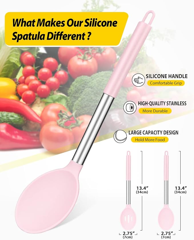 Pack of 2 Large Silicone Cooking Spoons, Non Stick Solid Basting Spoon - Image 2