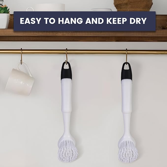 Dish Brush with Handle, Dish Scrub Brush with Built-in Scraper, Nylon Dish - Image 7