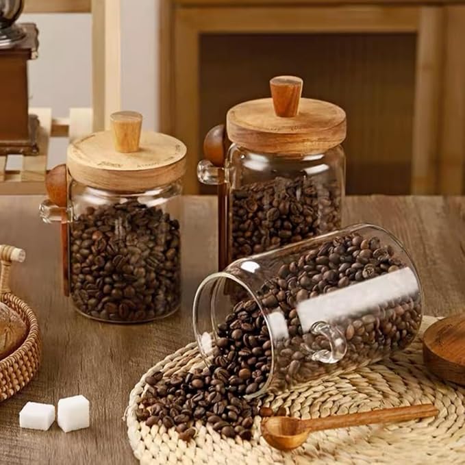 ANSQU Glass Jar with Wooden Lid & Spoon, 27oz Food Storage Containers Coffee - Image 6