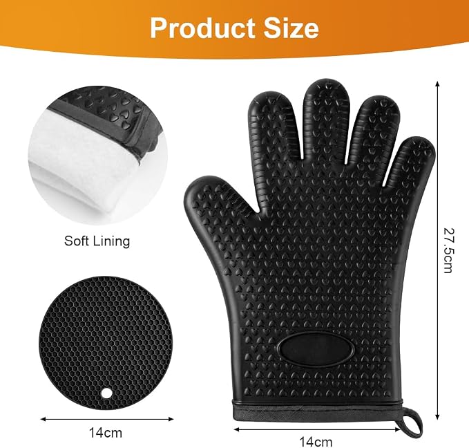 AUAUY Oven Mitts with 2 Pot Holders, Silicone Oven Gloves Heat Resistant 464°F - Image 2