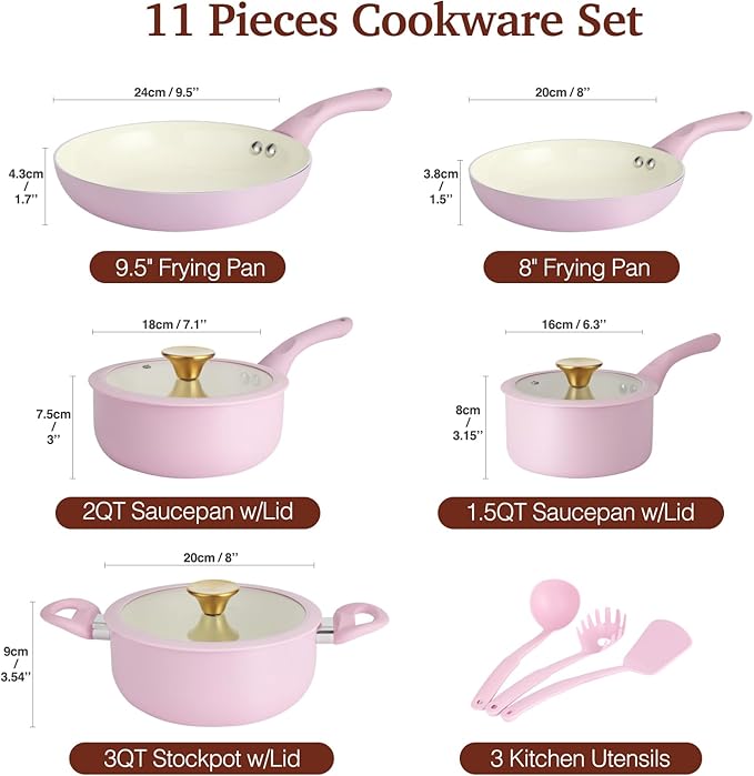 M MELENTA Pots and Pans Set Non Stick, 11-Piece Induction Cookware, Non Toxic - Image 2