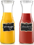 Set of 2 Glass Carafe with Lids, 1 Liter Water Pitcher Carafe by NETANY