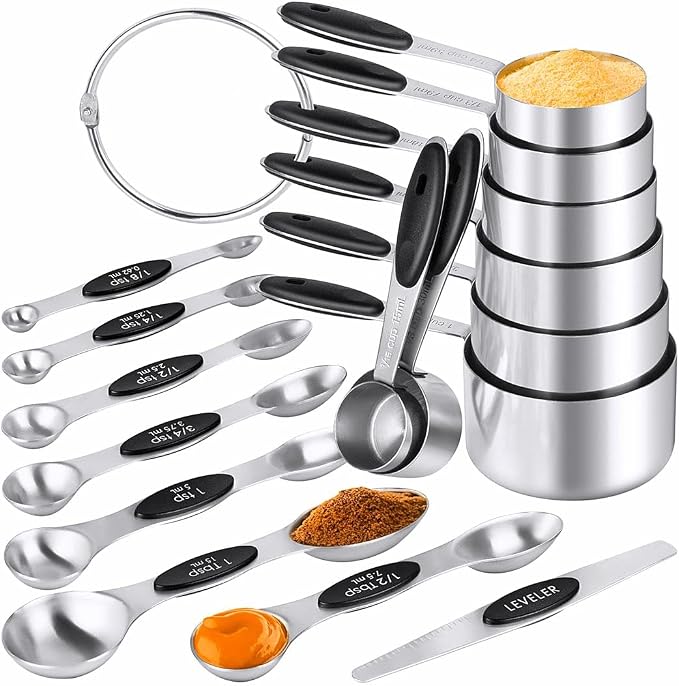Measuring Cups & Spoons Set of 16, BOBIPRO Stainless Steel 8 Nesting Measure by BOBIPRO