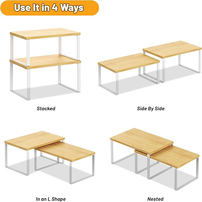 Kitchen Cabinet Organizer Shelf Set of 4, Sturdy Kitchen Counter Shelves - Image 7