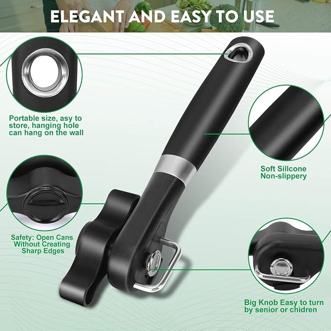 Can Opener Smooth Edge & Bottle Opener, Manual Side Safe Cut Can Opener Smooth - Image 3