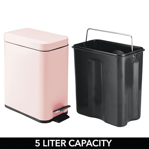 mDesign Small Modern 1.3 Gallon Rectangle Metal Lidded Step Trash Can, Compact - Image 5