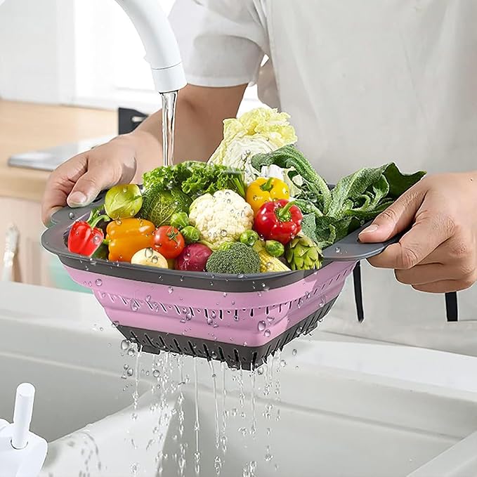 Collapsible Colander Set, Square Round Triangles Silicone Kitchen Strainer - Image 4
