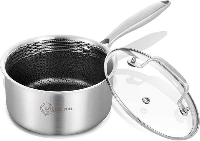 LOLYKITCH 2.5 QT Hybrid Tri-Ply Stainless Steel Non-Stick Saucepan by LolyKitch