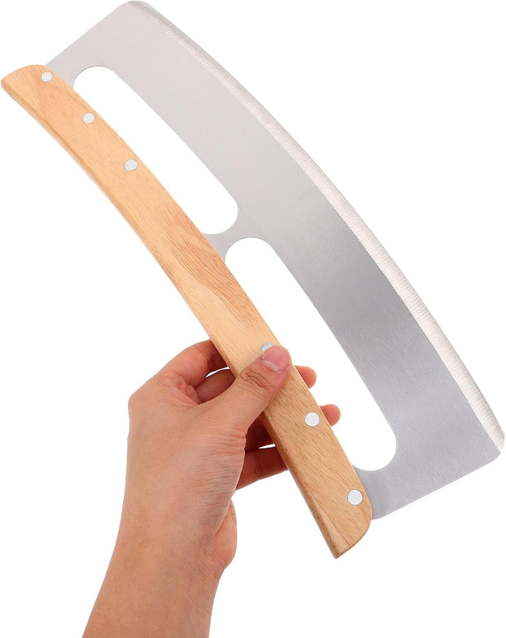 Pizza Rocker Cutter Semicircular Blade with Wooden Handle Stainless
