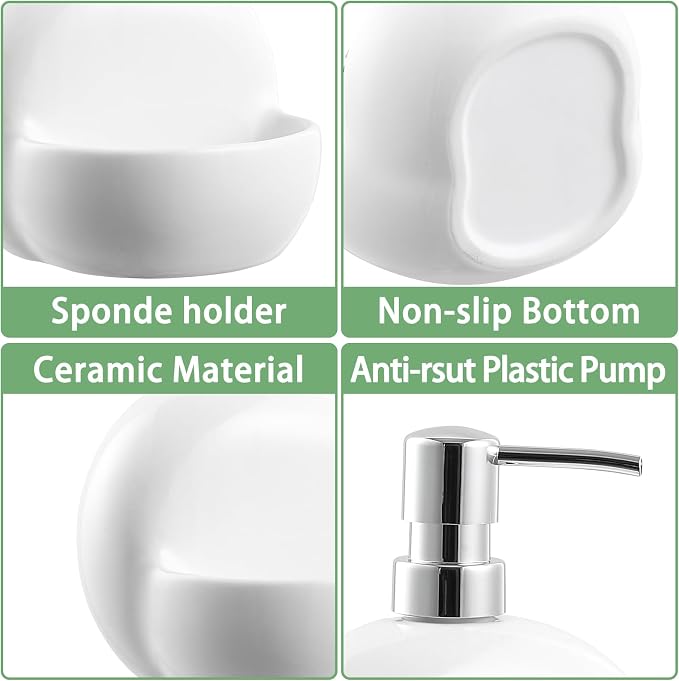 RQYIXI Soap Dispenser with Sponge Holder Ceramic Hand and Dish Soap Dispenser - Image 6