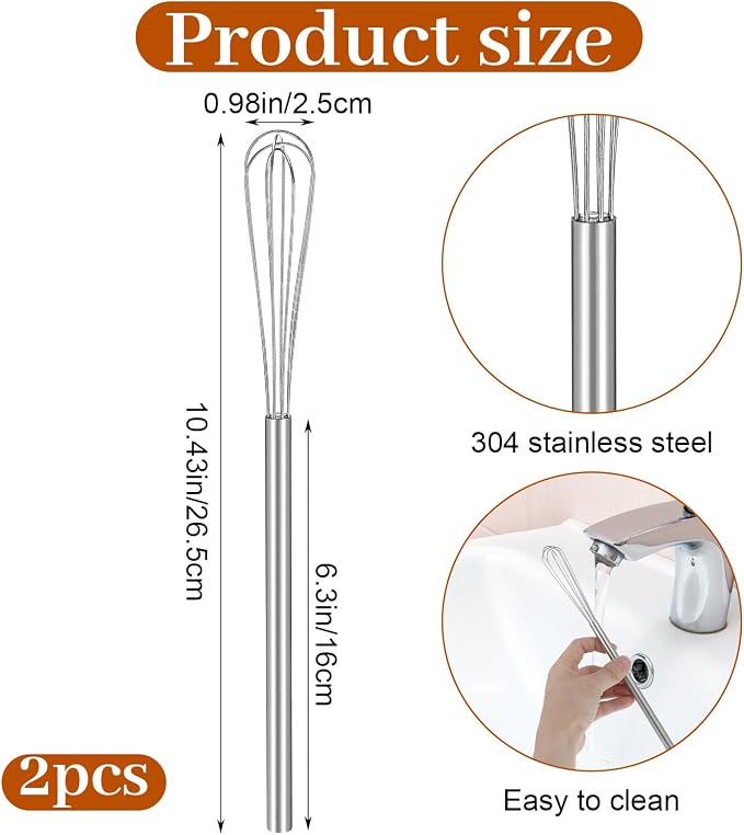 Hecila Mini Whisk Stainless Steel Mixer Compact Small Whisks - Image 2