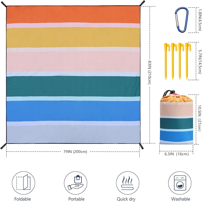 WIWIGO Beach Blanket Waterproof Sandproof Beach Mat 79" X 83"/10'x9'for 2-8 - Image 2
