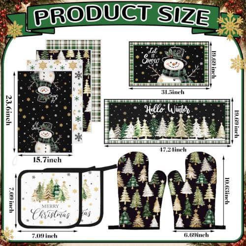 Fourluoo 10 Pcs Christmas Kitchen Decor Set Green Christmas Tree Rugs