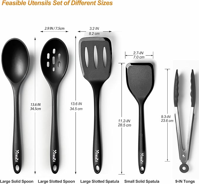 Silicone Cooking Utensils Set, Heat Resistant and large Non Stick Spatulas & - Image 2