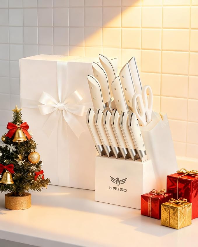 Kitchen Knife Set with Block: 14-Piece German Stainless Steel Full Tang - Image 7