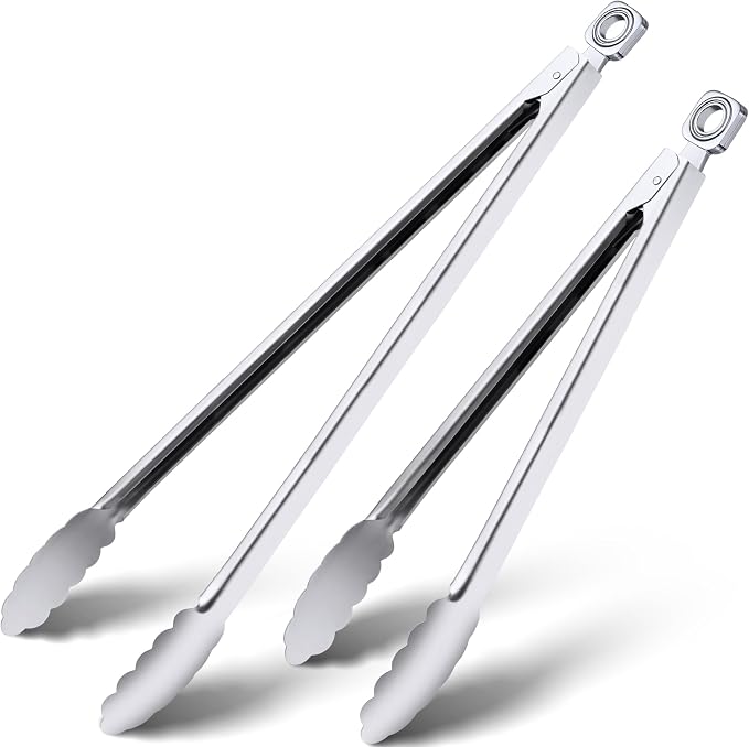 Grill Tongs - 12 Inch & 17 Inch Extra Long BBQ Tongs, Heat Resistant Stainless by HE-SANQI