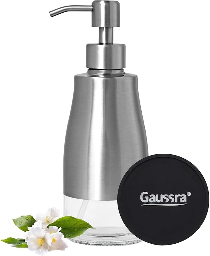 Gaussra Soap Dispenser with Coaster and Stickers, Brushed Nickel Stainless by Gaussra